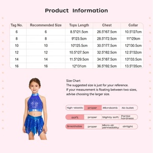 Costumes de danse à sequins pour filles, ensemble deux pièces avec haut dos nu, panneau en maille transparente, jupe à ourlet dentelé, tenue de scène métallique pour enfants, performance latine personnalisée - Product Image 6