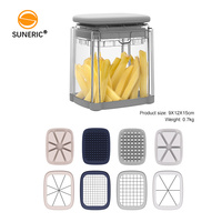 Handmatige multifunctionele keukenhulpjesset van kunststof met opbergmogelijkheid, voor het snijden van chips, uien, fruit en groenten.
