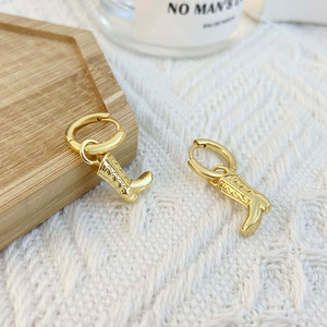 Hypoallergenic Western Cowboy Boot Dorp Earrings Bulk 18K Gold Plated Huggie Hoop Earrings - Product Image 2