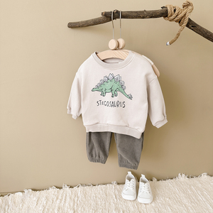 Vestiti neonatati per bambini da 0 a 4 anni abiti primaverili 2 pz manica lunga dinosauro in cotone stampa Top + pantaloni abbigliamento per bambini ragazze - Product Image 4