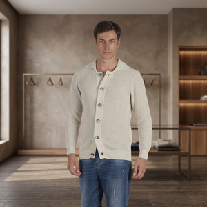 Made in Italy ODM Top Selling 95% Cotton Woven <b>Men's</b> <b>for</b> Shirts with Buttons and <b>Long</b> Sleeves Beige - Product Image 3