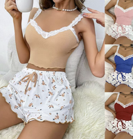 Sommer Damen Sling-Shorts Zweiteiliges Pyjama-Set Elastisch Bequeme Damen-Loungewear Lässige Heimkleidung