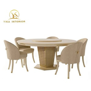 Juego de comedor de diseño Francés Italiano, sillas de comedor de cuero genuino de lujo modernas, mesa de comedor de mármol real con <span class=keywords><strong>Susan</strong></span> perezosa - Product Image 1