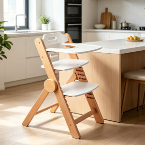 Chaise haute pour bébé réglable en hauteur, chaise haute pour enfants, chaise haute pliable en bois avec repose-pieds pour bébés et tout-petits - Product Image 3