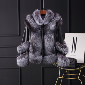 Giacca di pelliccia di volpe da donna alla moda con autentica pelle di pecora - Product Image 5