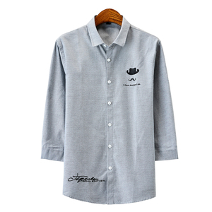 Camicie Oxford ricamate alla moda con bottoni bianchi da uomo <span class=keywords><strong>3</strong></span>/ <span class=keywords><strong>4</strong></span> manica corta 60 cotone 40 poliestere cs40 - Product Image 4