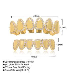 BES Hiphop Micro Pavé 5A Cubique Zircone Dents <span class=keywords><strong>Grillz</strong></span> Plaqué Or Glacé Bling CZ Dents <span class=keywords><strong>Grillz</strong></span> Hip Hop Bijoux pour Hommes - Product Image 6