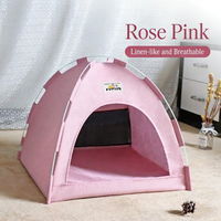 Maison pour chat en fibre, style dessin animé, rafraîchissante pour l'été, pliable, portable, respirante, tente pour animaux de compagnie, amovible et lavable, pour petits et moyens animaux