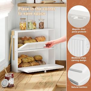 Caja de Pan Rectangular Grande de Bambú Estilo Vintage para Encimera de Cocina, Contenedor de Pan de Doble Capa Estilo Rústico para Despensa - Product Image 6
