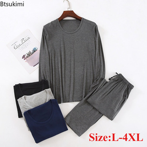 Conjunto de <span class=keywords><strong>Pijama</strong></span> de Manga Larga y Cuello Redondo para <span class=keywords><strong>Hombre</strong></span>, Modal Suave, Corte Holgado, Elástico y Cómodo, Ropa de Dormir y para Estar <span class=keywords><strong>en</strong></span> Casa, Disponible <span class=keywords><strong>en</strong></span> Stock - Product Image 1