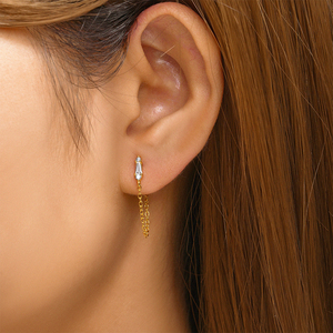 CANNER Fashionable Trendy 18k Gold Plated <b>Chain</b> <b>Earring</b> Square Cubic Zirconia Tassel <b>Chains</b> <b>Stud</b> <b>Earrings</b> Women S925 Silver - Product Image 4