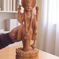 Statue de Vishnu en bois artisanale de 6 pouces, polie, style antique, figurine religieuse pour la décoration de la maison, du temple et les cadeaux