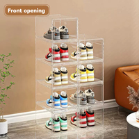 Boîte de rangement double pour chaussures en plastique transparent, personnalisable en usine, pliable, à montage simple, avec porte magnétique, stable et empilable, pour salle de bain