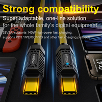 Kit de Cable Modular Tipo-C Justlink de 140W, 20Gbps, 8K60Hz, Cable de Datos en Espiral con E-Marker y LED para Laptop y Teléfono