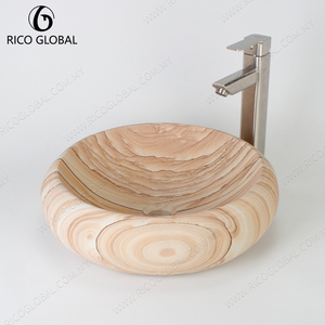 Lavabo ovale en pierre naturelle pour salle de bain, vasque à poser en marbre beige pour hôtel - Product Image 2