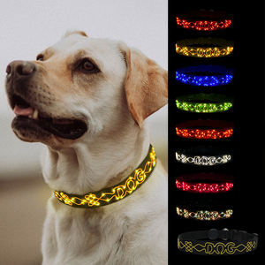 Luces <span class=keywords><strong>LED</strong></span> Collares para perros y mascotas Poliéster ajustable que brilla en la noche Mascota Perro Gato Cachorro Seguro Collar intermitente luminoso Suministros para mascotas - Product Image 1
