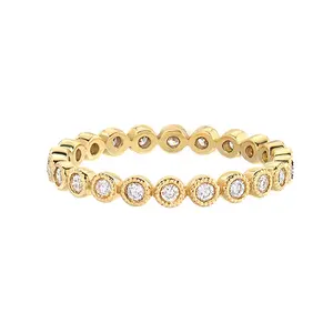 Milskye Minimalist Style Jewelry 18k Gold Plated Chic And Classic Bezel Milgrain Diamond Eternity Band Ring