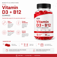 Gommes à mâcher végétariennes à la saveur framboise, vitamines D3 et B12, pour l'énergie quotidienne, le soutien osseux et immunitaire.