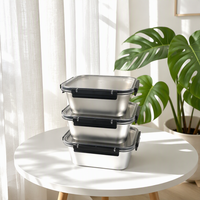 Nouveau Contenant Alimentaire Empilable en Acier Inoxydable 304 Hermétique et Antibactérien avec Couvercle Verrouillable, Design Minimaliste Moderne pour Réfrigérateur et Usage Domestique