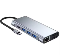 11 in 1 HUB USB C Multiport Adapter dengan 2 HD 4K 30Hz 4 USB 3.0 Hub 3.5MM AUX 11 Port Dock Station untuk Laptop Splitter Grosir
