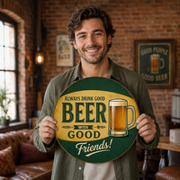 Plaque Métallique Gaufrée Vintage « Bonne Bière entre Amis, Vive le Pub Rustique » – Décoration Murale pour Pub, Personnalisable, Fournisseur Direct d'Usine OEM