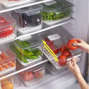Acrylic refrigerator organizer bins with lids and removable drain tray food containers fridge