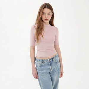T-shirt da <span class=keywords><strong>donna</strong></span> girocollo a <span class=keywords><strong>mezza</strong></span> <span class=keywords><strong>manica</strong></span>, casual, tinta unita, nuovo stile 2026 - Product Image 2