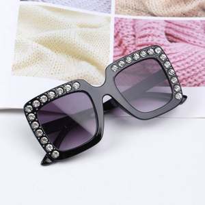 Lunettes de soleil carrées pour enfants, mode 2021, luxe, mignonnes, grande monture, strass, UV400, pour filles - Product Image 6