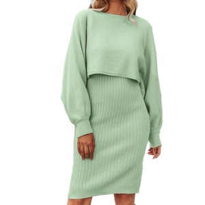 Vestido de Punto Personalizado al por Mayor, OEM, de Alta Calidad, Dos Piezas, Otoño e Invierno, Estilo Informal, Color Sólido, Suéter - Product Image 2