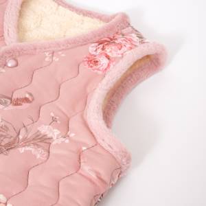 Chaleco Estilo Chino con Ribete de Terciopelo, Estampado Floral Azul Claro con Botones al Frente, Prenda Esencial Chic de Invierno para Mujeres de Mediana Edad - Product Image 3