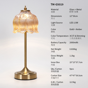 Lámpara Nocturna LED de Cristal, Luz Blanca Cálida, Botón Manual, Recargable por USB, Minimalista, 2700K, Ra90, 25000 Horas, Diseño de Tulipán, para Uso Doméstico - Product Image 5
