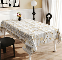 Nappe en PU Blanche Dorée à Motifs Floraux Marguerites, Imperméable, Anti-taches, Lavable, en Vinyle, Taille Personnalisée pour la Maison, l'Hôtel, la Décoration de Banquets