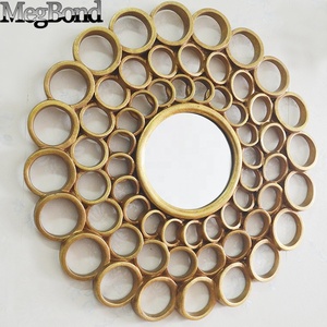 Espejo de pared redondo tallado en oro antiguo Diseño Art <span class=keywords><strong>Deco</strong></span> moderno con círculos hechos a mano hechos de plástico - Product Image 4