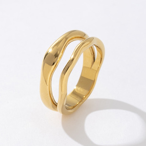 Xu Hướng Women18K Mạ Vàng Bán Buôn Hợp Thời Trang Hai Lớp Không Thường Xuyên Lip Hình Thép Không Gỉ Ngón Tay Vòng - Product Image 1