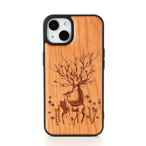 Eco-Friendly Custom Walnut Cherry Walnut Bamboo Maple Wood Phone Case For iPhone 15 Mobile Cover