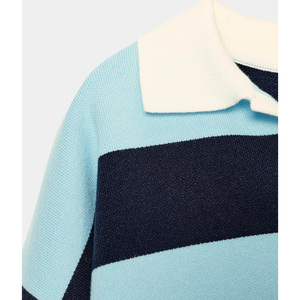 Wholesale <strong>Women</strong> Sweater Sky Blue Navy Stripe Knitwear <strong>Polo</strong> <strong>Neck</strong> <strong>Jumper</strong> Knitted Pullover Top Elegant <strong>Women's</strong> Sweater - Product Image 3