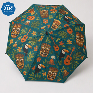 Parapluies de golf personnalisés avec logo, style rétro des îles du Pacifique, motifs Tiki, faible MOQ, 150 pièces, réponse rapide. - Product Image 1