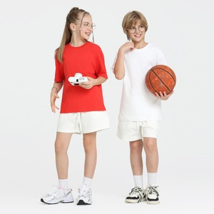 Nueva Camiseta de Manga Corta Estilo Vintage para Niños, Cómoda, con Hombros Caídos y Cuello Redondo, Color Sólido Simple - Product Image 2