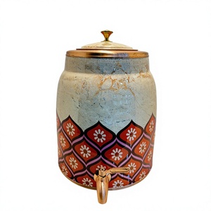 Premium Marble Print Pure <b>Copper</b> Water Dispenser Tank 8L Geometric Retro Floral Matka Leakproof Metal Water Camper with Tap - Product Image 1