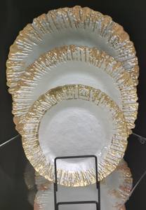 Assiette en verre rétro de style occidental, dorée, avec dentelle, pour steak froid, salade, dessert, assiette de présentation en verre transparent pour décoration de mariage - Product Image 3