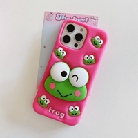 Coque de téléphone portable en silicone souple antichoc avec support grenouille 3D mignonne et décorations intégrées pour iPhone 14 13 12 11