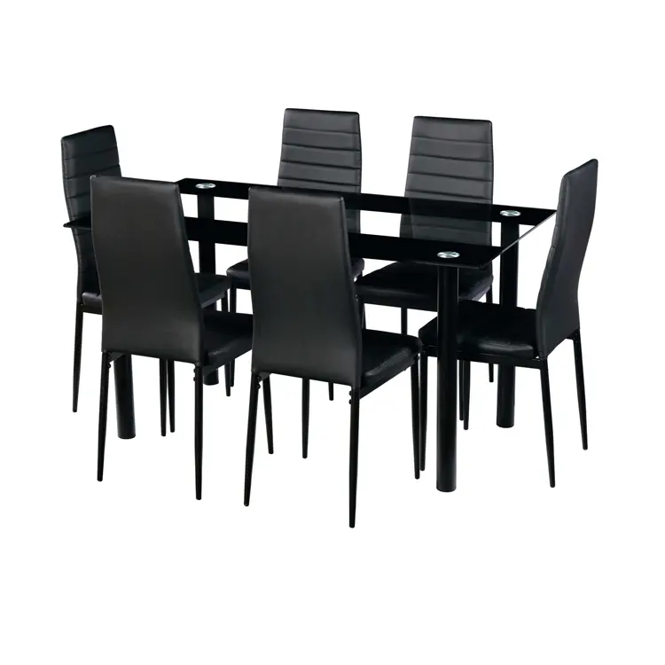 Luxury nordic high quality modern dining table set tempered glass dining table and 6 chairs