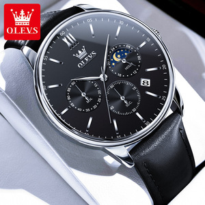 2922 New Chronograph Quartz Watches for Men Moon Phase Calendar Leather Men's Watch Original Waterproof Fashion Hand <b>Clock</b> - Product Image 4