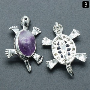Pingente de pedra natural para colares <span class=keywords><strong>DIY</strong></span>, pingente de platina com broche de tartaruga e pedras preciosas - Product Image 4
