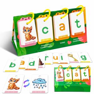 Juguete de aprendizaje de fonética CVC para niños de preescolar, tarjetas de palabras con sonidos de vocales cortas, tablero de aprendizaje con tarjetas plegables - Product Image 6
