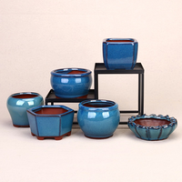 Pot Tanaman Sukulen Keramik Mini Yixing Zisha Biru Jun Glaze Ramah Lingkungan Tahan Lama dengan Lubang Drainase untuk Dalam/Luar Ruangan