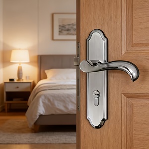 Set Completo Maniglia per Porta in Acciaio Inossidabile con Serratura e Chiavi, Leva Ondulata Lucida, Ferramenta Robusta per Camera da Letto e Bagno - Product Image 3