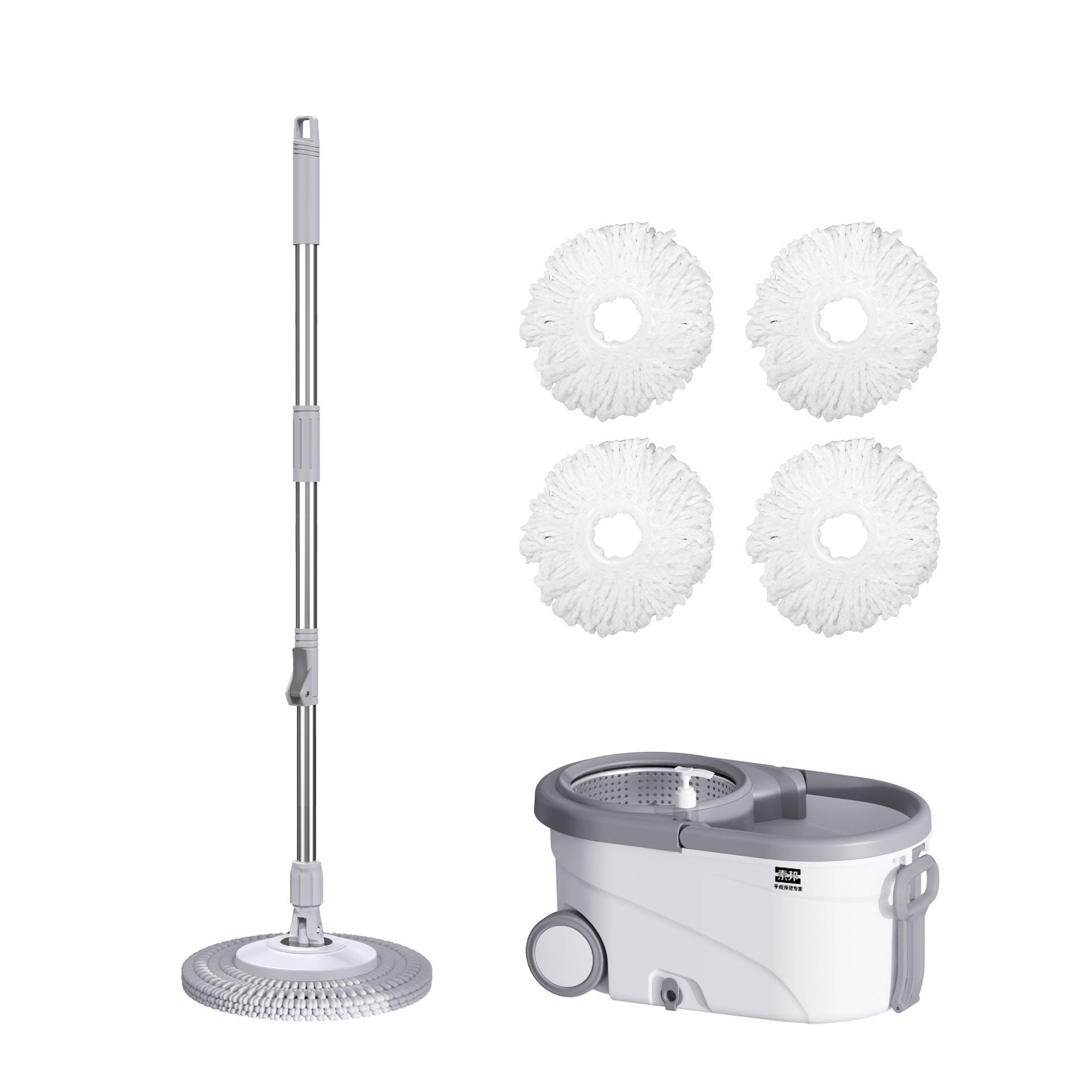 [Warm White Gray] Stainless Steel Tray with 2 Mop Heads