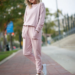 2025 nouveautés femmes Logo personnalisé toile survêtements motif solide Style décontracté Offre Spéciale hiver vêtements usine en gros - Product Image 4