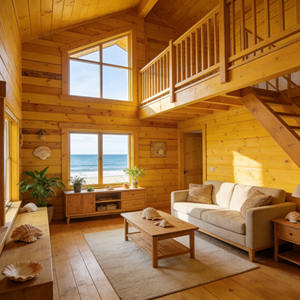 Cabane de <span class=keywords><strong>plage</strong></span> préfabriquée en <span class=keywords><strong>bois</strong></span> à 2 étages, maison de vacances côtière avec balcon et espace loft - Product Image 2
